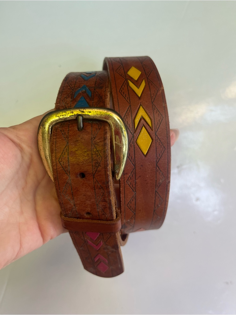 Vintage Liz Claiborne Leather Belt Southwestern Western Boho Large - Picture 3 of 8
